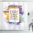 thumbnail image 1 of Saying Shower Curtain, Modern Style Enjoy the Little Things Lettering, Fabric Bathroom Set with Hooks, 69W X 75L Inches Long, Blue Violet Marigold Pale Seafoam White, by Ambesonne, 1 of 3