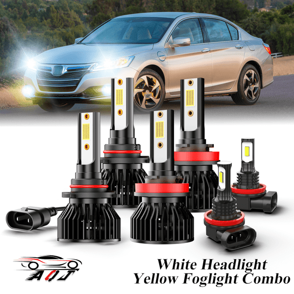 Fit for Honda Accord 2008-2015 LED Headlight Combo 6 Pack, 6,000K White 10,000LM Super Bright Headlight 3500K Amber Yellow Foglight Bulb Set, Premium LED Lamp Upgrade Set