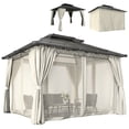 thumbnail image 1 of Outsunny Pavillon à Toit Rigide à Double Toit 10 Pieds x 12 Pieds avec Rideaux, Beige, 1 of 10