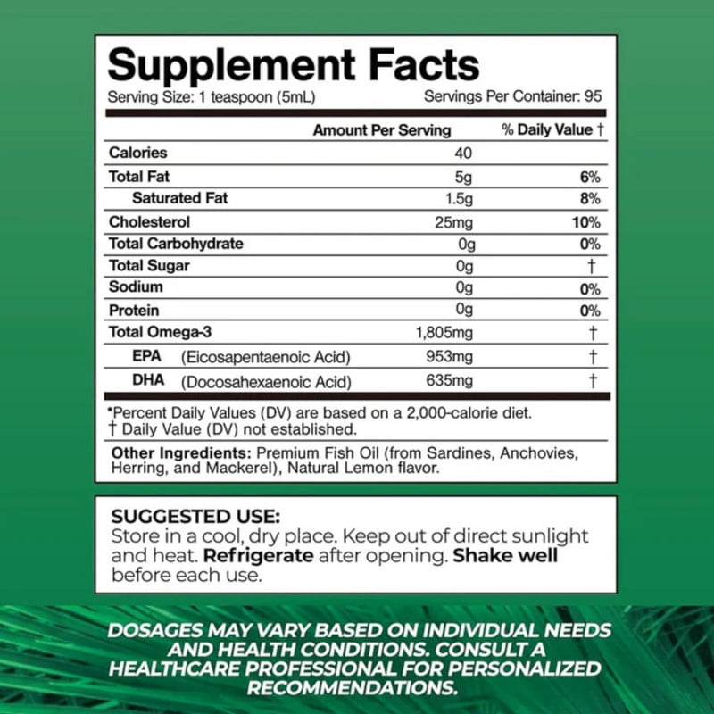 Tropical Oasis Omega-3 Max Drops, 1805mg n Fish Oil Liquid Vitamin Supplement with EPA & DHA, Tropical Lemon, 16 Oz, 96 Servings