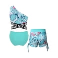 thumbnail image 2 of HULIJA Kids Girls 3 Piece Swimsuit Floral Printed Bikini Tankini One Shoulder Crop Top with Shorts Lake Green 8, 2 of 5