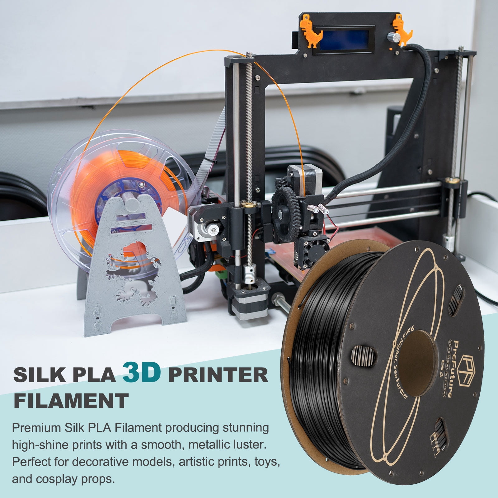 Uxcell Silk PLA Filament 1.75mm 1KG/2.2LB High Shine 3D Printer Filament, Enhanced Toughness, Dimensional Accuracy +/- 0.02mm for 3D Printer, Black