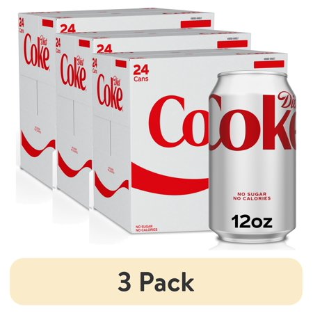 (3 pack) Diet Coke Soda Pop Cans, 12 fl oz, 24 Pack