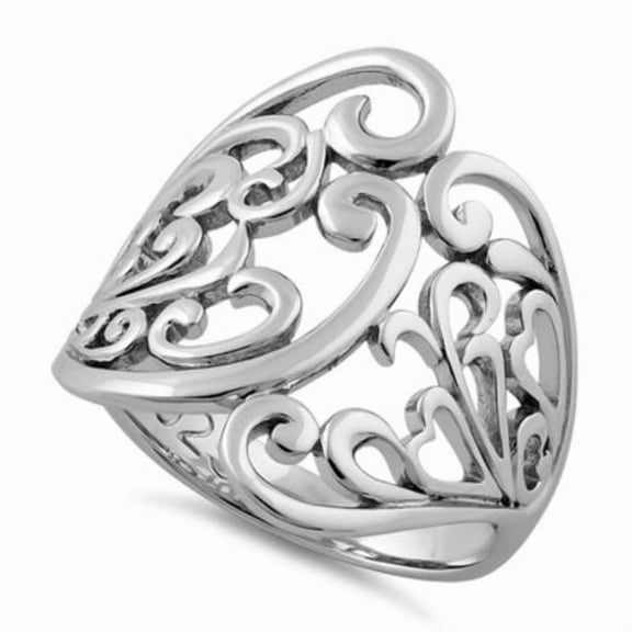 Victorian Style Filigree Ring 925 Sterling Silver Wide Eternity Vine Thumb Band _9.5