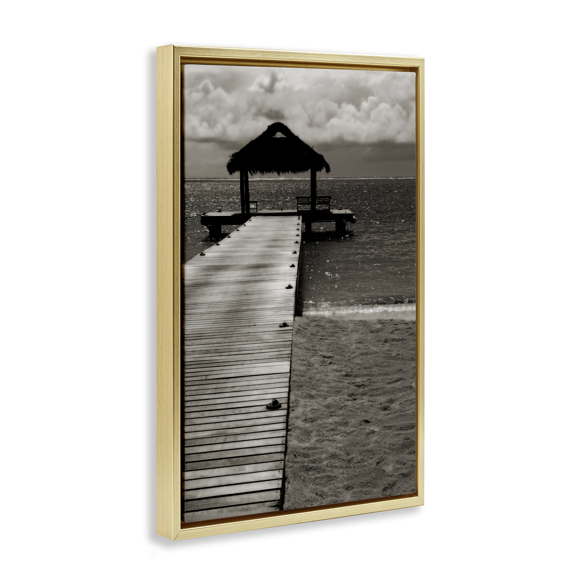 Stupell Industries Covered Jetty Dock Landscape Photography Gold Floater Framed Canvas Art Print Wall Art, 17 x 25