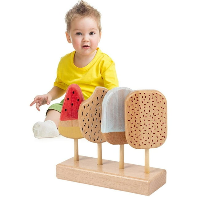 Wood Simulation Ice Cream Children‘s Beech Simulation Ice Cream Stick Kitchen Play House Popsicle Building Blocks Toy well made