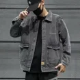 thumbnail image 3 of Chaqueta vaquera azul con botones de empalme para otoño, abrigo vaquero para hombre, ropa de moda G Original de Corea, talla grande, holgada, de lujo, LS, 3 of 5