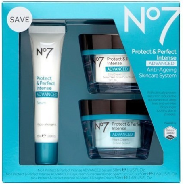 Boots No7 Protect & Perfect Intense Advanced 3 Piece Skincare System Serum Day & Night Cream 