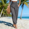 thumbnail image 5 of Crunowin Women’s Summer Linen Straight-Leg Trousers, Elastic Waist with Side Pockets and Soft Ankle-Length Summer Pants Gray M, 5 of 7