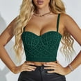 thumbnail image 2 of YYDGH Womens Pearl Beaded Bustier Crop Top Spaghetti Strap Corset Top Club Party Green S, 2 of 8