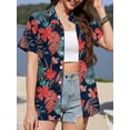 thumbnail image 2 of Fancyglim Women's Button Down Shirt Summer Short Sleeve Hawaiian Blouse Tops Tropical Floral Printed Lapel Neck Cardigan Shirt Red S, 2 of 6