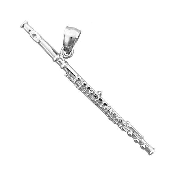 Rhodium Plated 925 Sterling Silver Flute Pendant