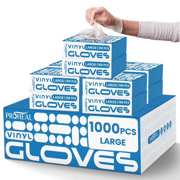 ProHeal Clear Vinyl Gloves - Large - 1000 Count Case, Medical Gloves, Food Gloves, Disposable, Latex Free, Powder Free