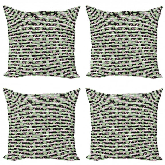Nursery Throw Pillow Cushion Case Pack of 4, Childish Pattern of Trees and Butterflies on Stripes, Modern Accent Double-Sided Print, 4 Sizes, Grey Green, by Ambesonne