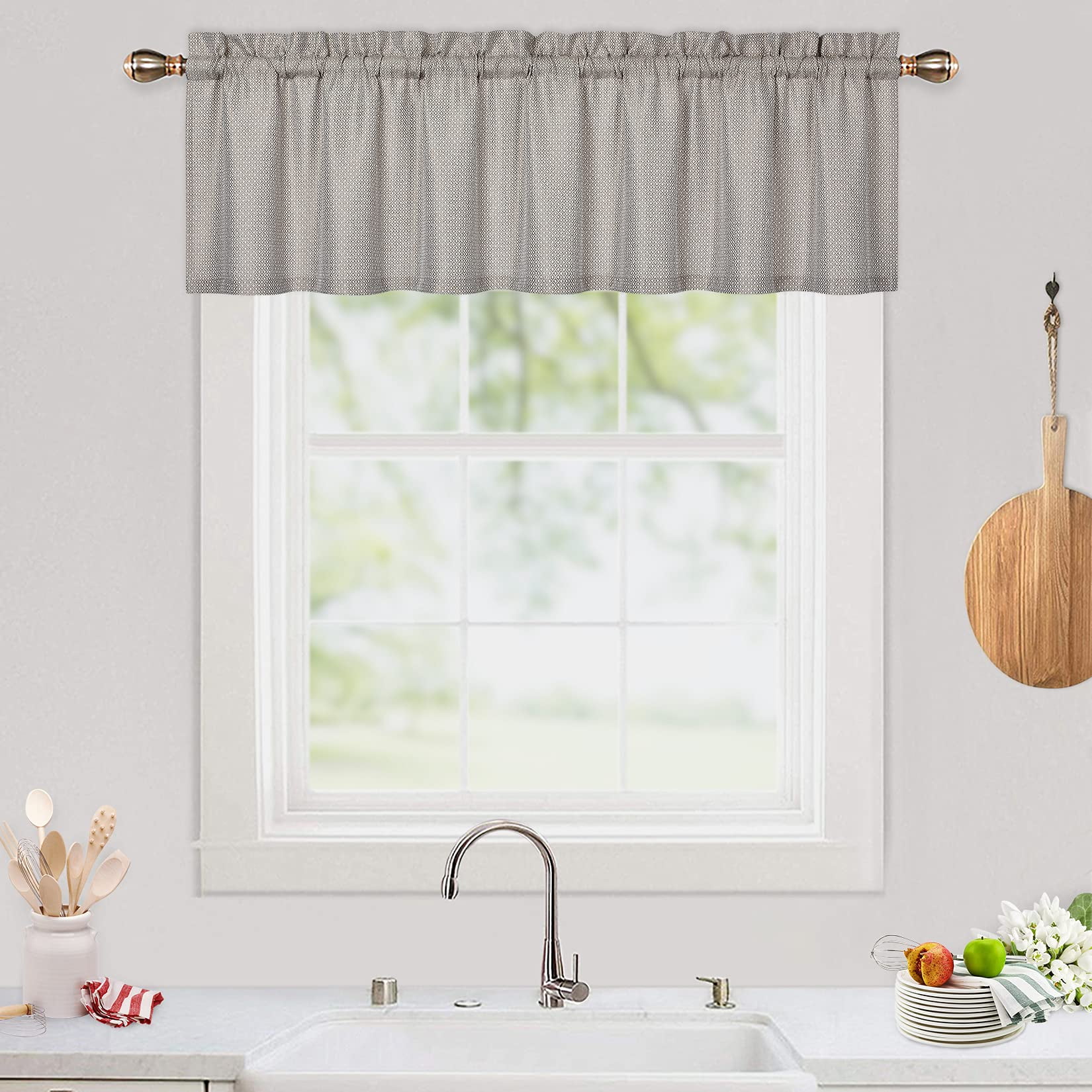 Curtain Valance Bathroom Waterproof Rod Pocket Waffle Weave White
