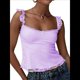 thumbnail image 1 of Camiseta de Tirantes Tipo Babydoll de Encaje para Mujer, con Mangas Transparentes, Estilo Y2k, para Salir de Verano. Violeta L, 1 of 8