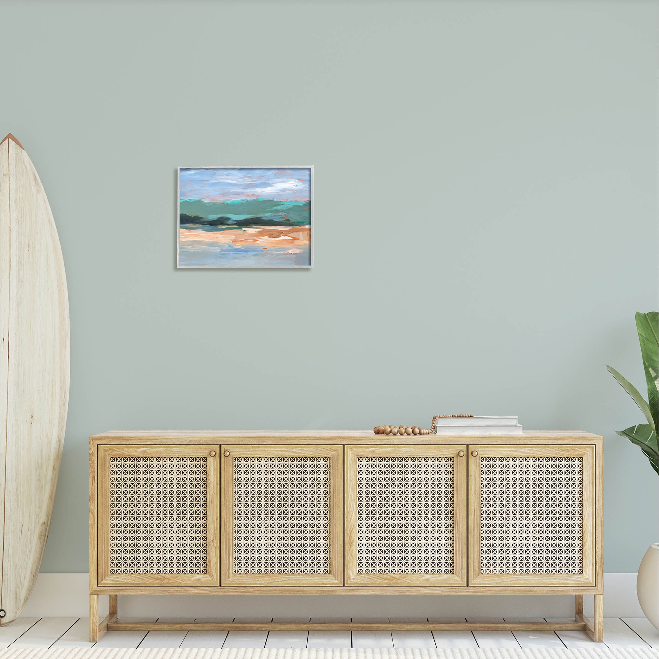 Modern Lake Brushed Scenery Landscape Painting Gray Framed Art Print Wall Art