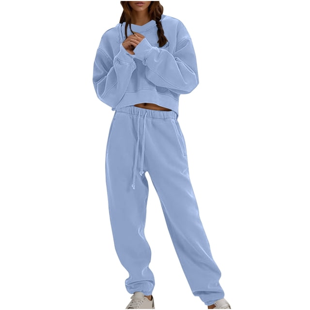 Pisexur Ensembles de Survêtement pour Femmes 2 Pcs Ensembles Mode Décontractée Col Rond Chandail Chandail en Molleton et Pantalons de Survêtement Survêtements Amples Confortables Tenues d'Automne pour Femmes Manches Longues Couleur Unie Tenues de Voyage Vacances