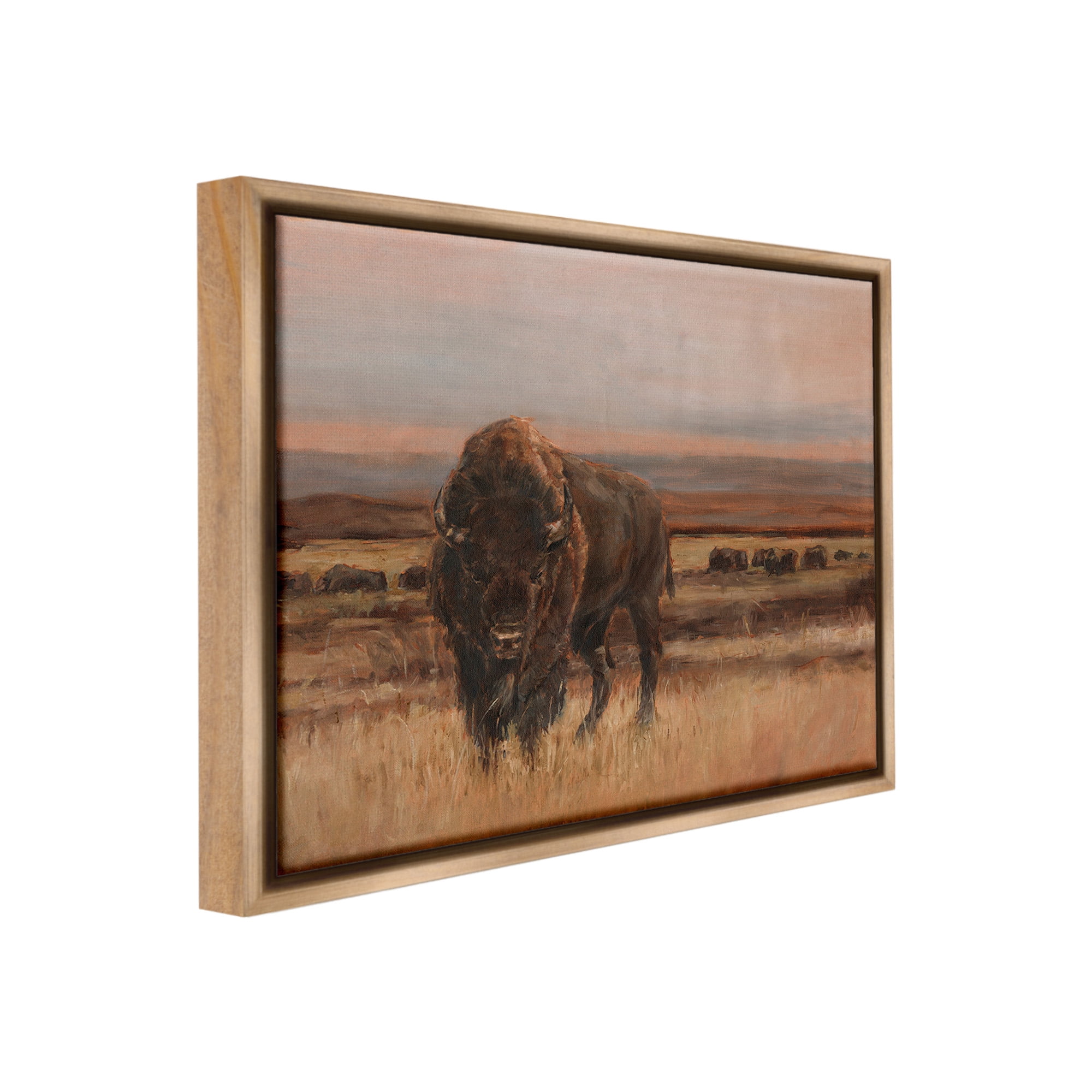 Stupell Industries Traditional Bison Landscape Animals & Insects Painting Brown Floater Framed Canvas Art Print Wall Art, 31 x 25