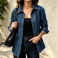 thumbnail image 2 of Vynhevius Women's Solid Denim Jacket Long Sleeve Loose Outerwear With Buttons And Pockets, 2 of 7