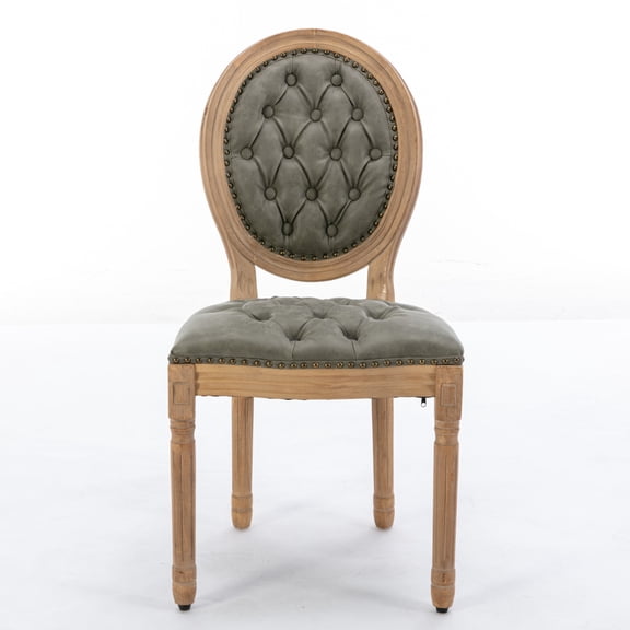 Gearwell French Dining Chairs, Set of 2 White Pine Green PU Leather Upholstered Side Chairs with Tufted Backs, Nailhead Trim, Antique Painted Wood Legs for Dining Room