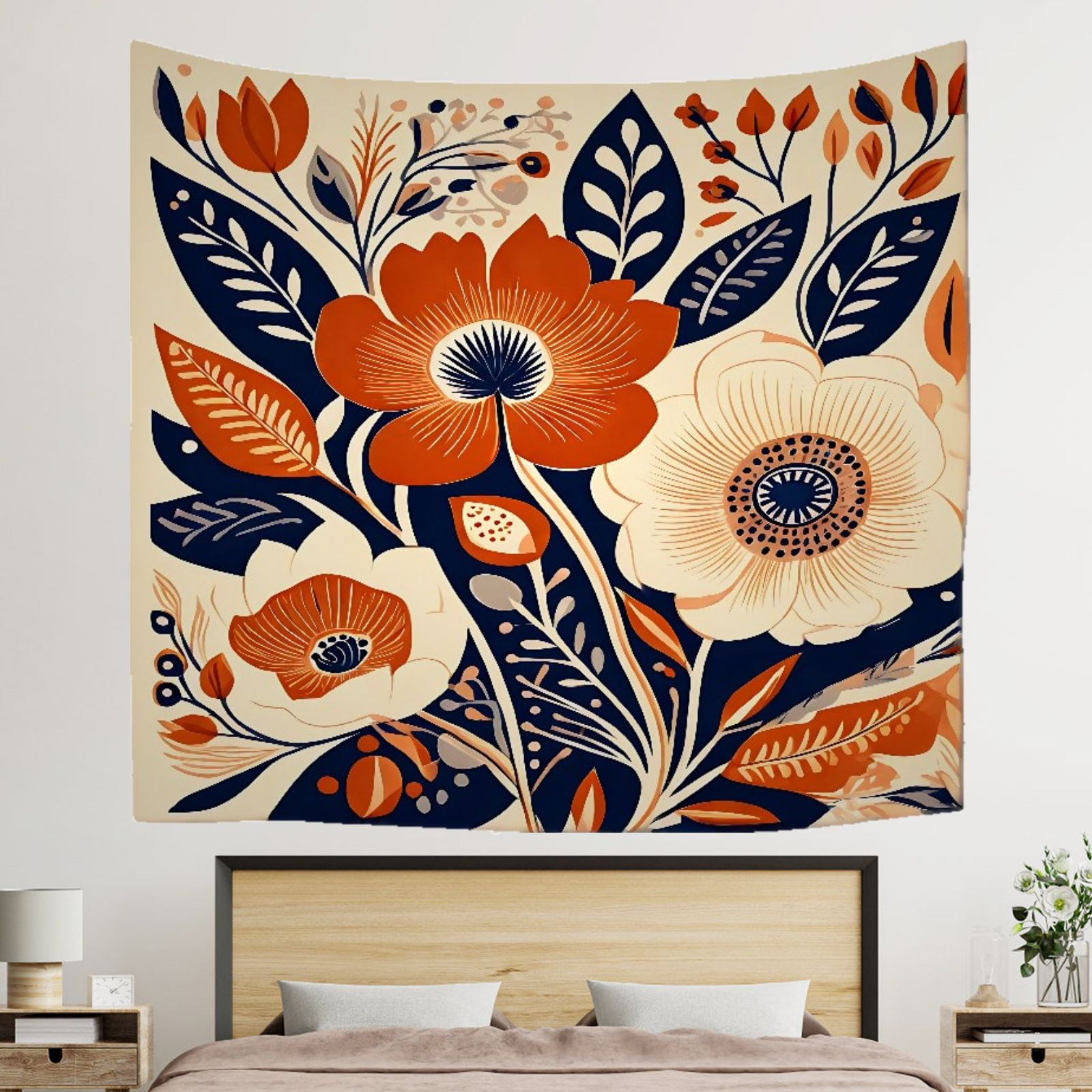 Boho Tapestry Aesthetic Traditional Indian Motifs Floral Pattern Washable Living Room Tapestry 51x59 Inch Durable Decorative Tapestry Aesthetic for Living Room Bedroom Home House