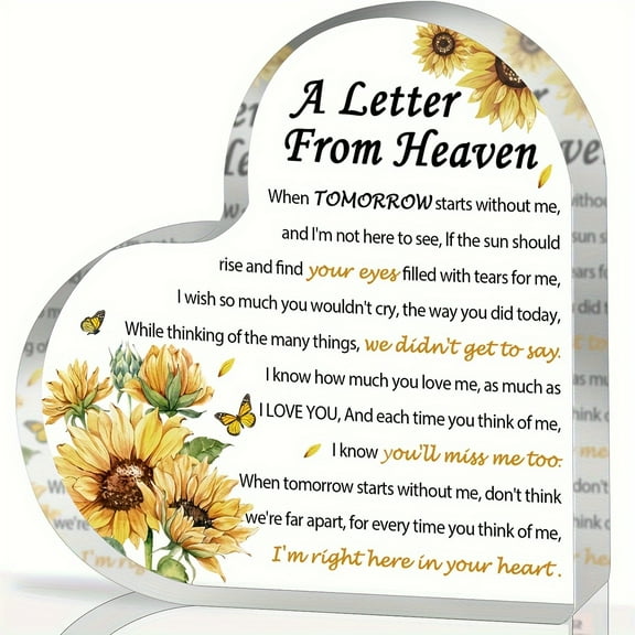 Christmas Heaven Acrylic Heart-Shaped Desktop Decor Sunflower Memorial Gift for Loss of Friends Sympathy Bereavement Gift In Memory Of Gift Remembrance Gifts Birthday day Father's Day