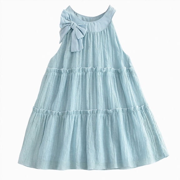Splozh Girls' Dresses 2T 3T 4T 5T 6T 7T Toddler Girl Summer Dress Little Girls Casual Bowknot Sling with Pocket,Light Blue,4-5 Years