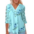 thumbnail image 1 of WEAIXIMIUNG Chemise Décontractée Mode Femme Saint-Valentin Dentelle Imprimée Col en V Boutons Manches 3/4, 1 of 4