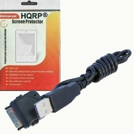 Sansa C100 Series - HQRP USB Cable / Cord compatible with Sandisk Sansa E Series: e250, e260, e280 MP3 / MP4 + HQRP LCD Screen Protector