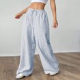 thumbnail image 7 of Womens Striped Pants Color Block Drawstring Pleated High Waist Trousers Loose Fit Casual Wide Leg Comfy Lounge Pants White L, 7 of 7