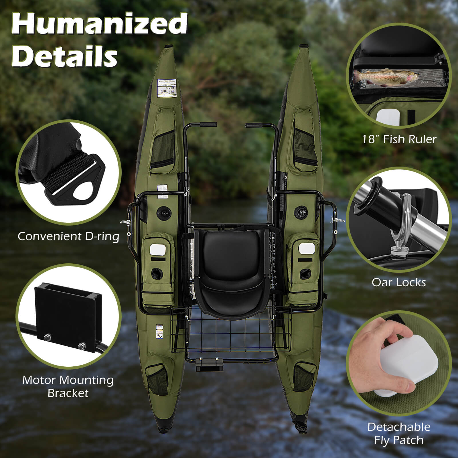 Goplus Inflatable Fishing Float Tube with Foldable Padded Seat, Adjustable Footrest, Pump