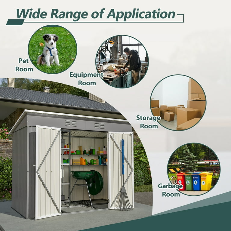 Syngar Outdoor Metal Storage Shed 8' x 4' Galvanized Steel