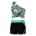 thumbnail image 2 of iixpin Girls 2 Pcs Tankini Swimwear Rash Guard Swimsuit One Shoulder Printed Crop Top And Shorts Set Lily&Lake Green 4, 2 of 7