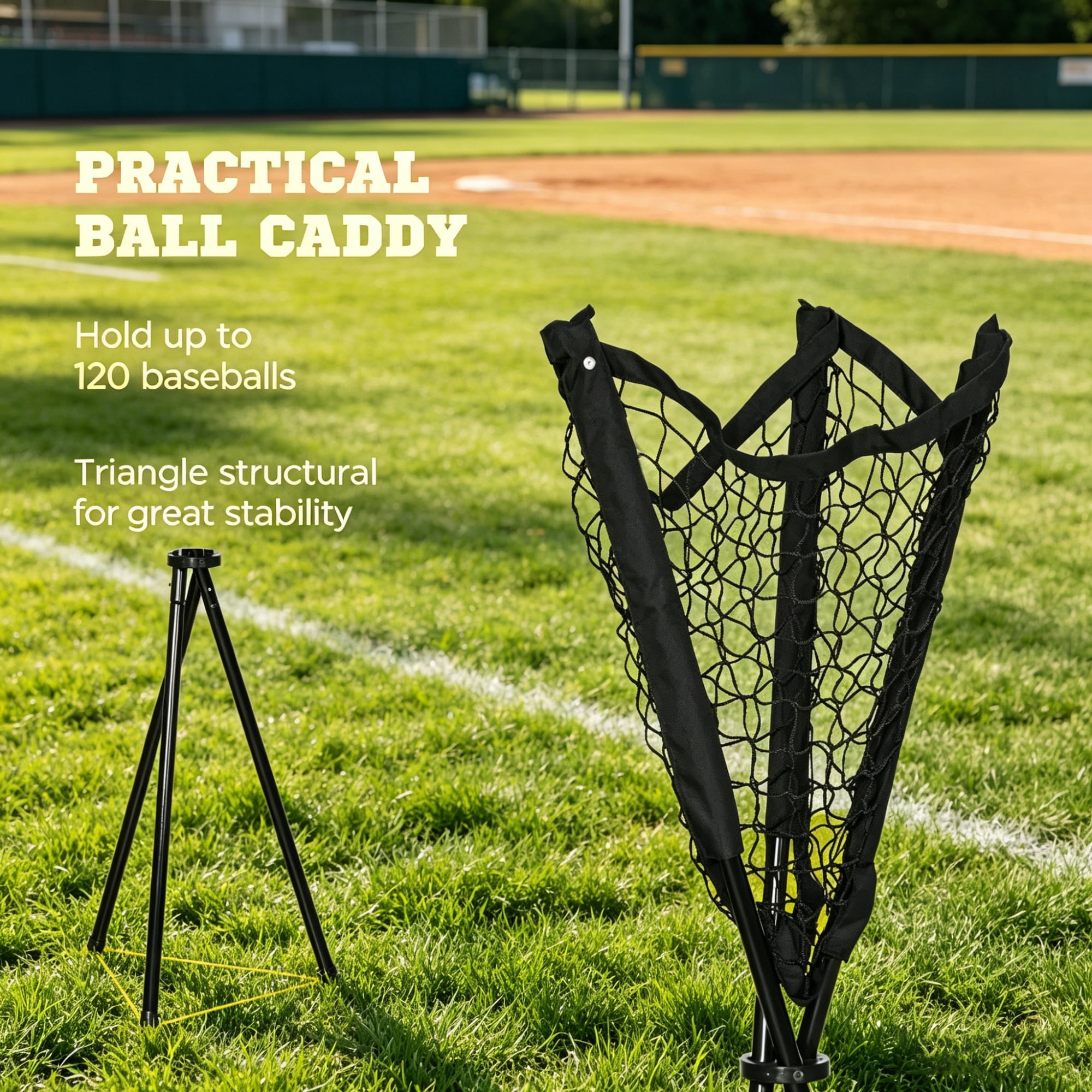 Baseball Batting Practice Equipment Set with Strike Zone Net Adjustable Tee 120-Ball Tripod Caddy & Carry Bag for Backyard Training