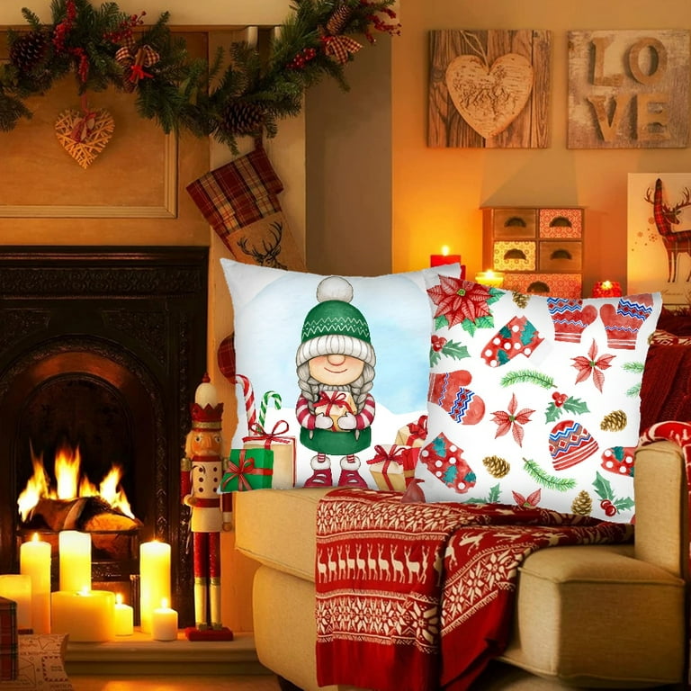 Christmas Pillow Covers 18x18 Set of 4 for Christmas Decorations Buffalo  Plaid Christmas Tree Joy Snow Merry Christmas Pillows Winter Holiday Throw