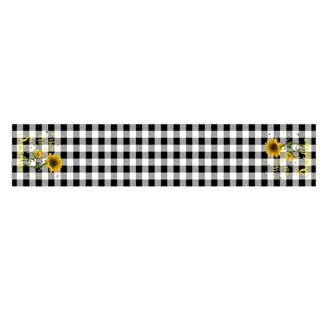 Nappe Décorative en Coton Long Motif Abeille Tournesol Drapeau de Table Automne 90 Pouces de Long