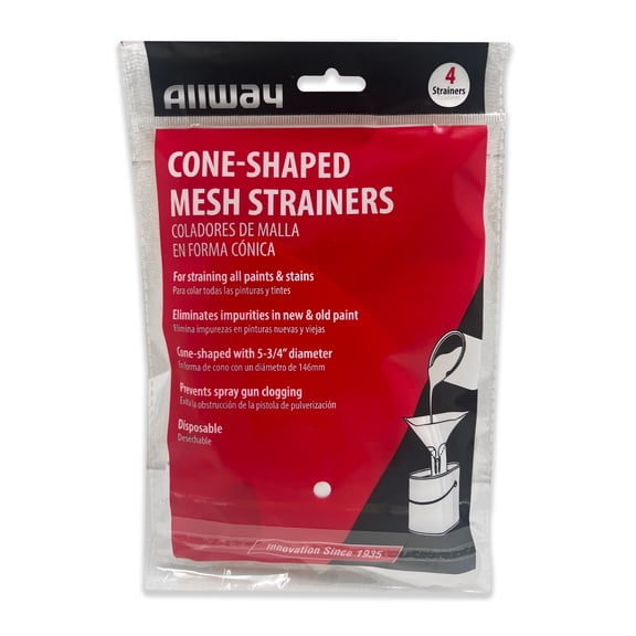 ALLWAY Cone-Shaped Mesh Paint Strainers for All Paints and Stains, 4-Pack Each