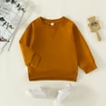 thumbnail image 4 of SUXIAN Toddler Kids Baby Boy Girl Crewneck Sweatshirt Long Sleeve Solid Color Pullover Top Casual Spring Fall Brown 2-3 Years, 4 of 9