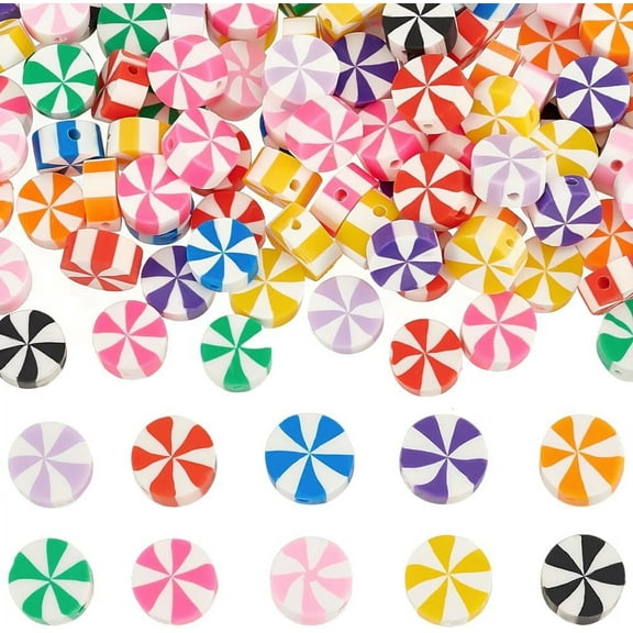 1 Box 200Pcs 10mm Candy Polymer Clay Beads Christmas Clay Beads Cute Color Sweet Flat Disc Vinyl Round Loose Spacer Beads Bulk for Jewelry Making Diy Bracelet Necklace Chocker Craft Supplies DIY
