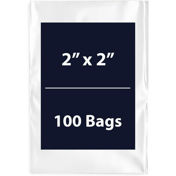 Multiple Sizes Clear Flat Poly Bags - 2"x2" & (100 Bags) 1.5Mil Flat Open Top Plastic Packaging Packing | Flexible and Durable Plastic Bags | Low-Density Polyethylene (LDPE)
