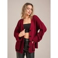 thumbnail image 4 of Women Chunky Knit Cardigan Sweater Long Sleeve V Neck Button Up Cardigan with Pocket for Fall and Winter Red M, 4 of 8