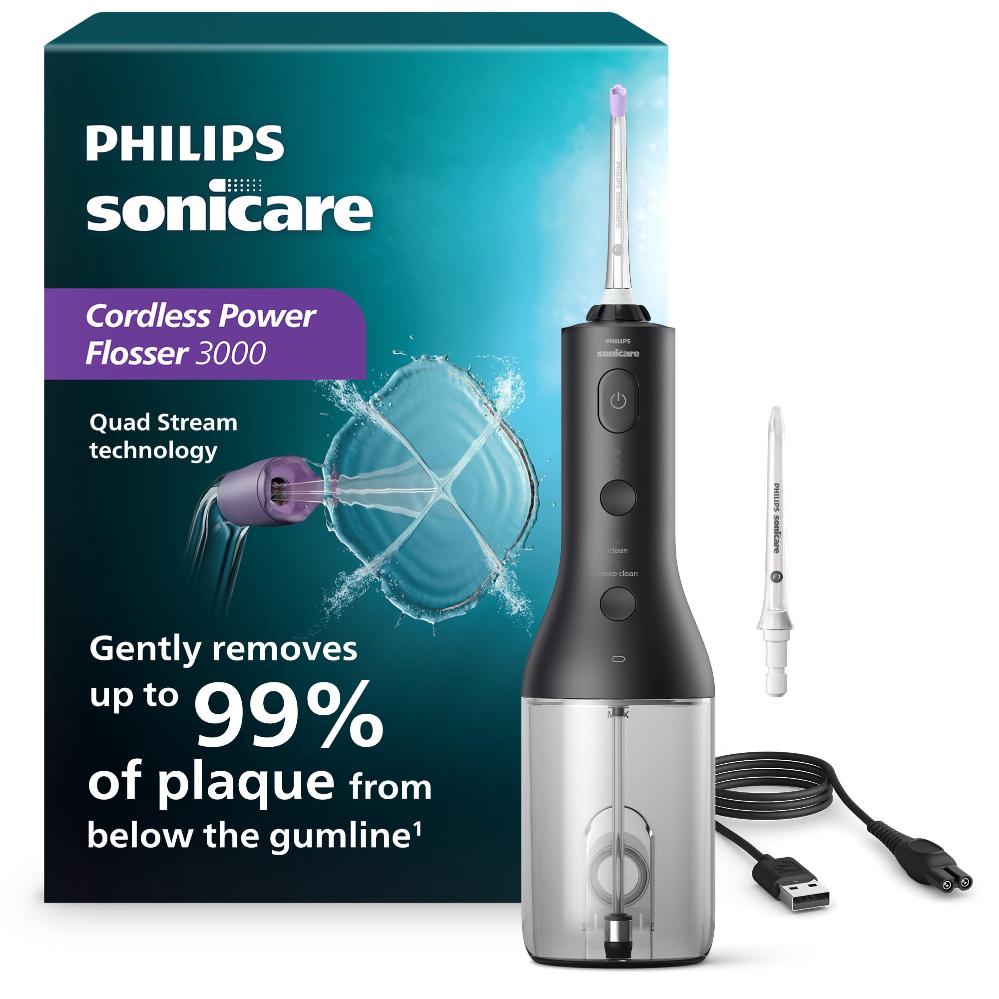 Philips Sonicare Cordless Power Flosser 3000 - Black, HX3826/23