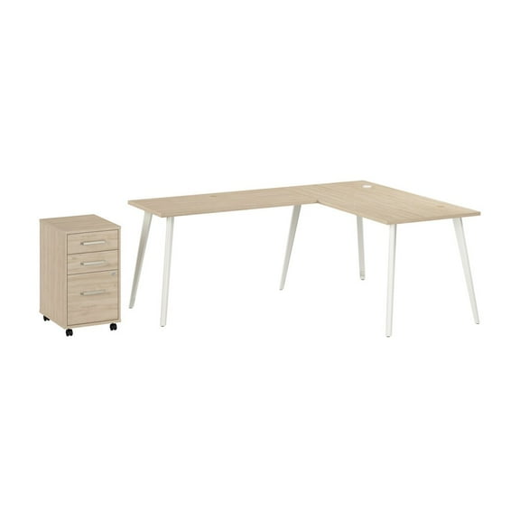 Bush Business Furniture Vista 60W L Shaped Desk with Splayed Metal Legs and Mobile File Cabinet