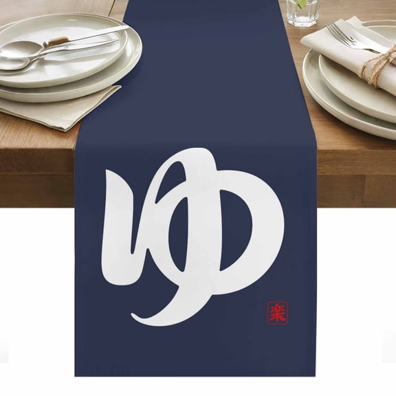 Japanese Style Table Runner - 36 Inch Long, Kitchen Dining Table Runner Dresser Scarves, Vintage Minimalist Navy Blue Farmhouse Decor for Coffee Tables Wedding Party Banquet