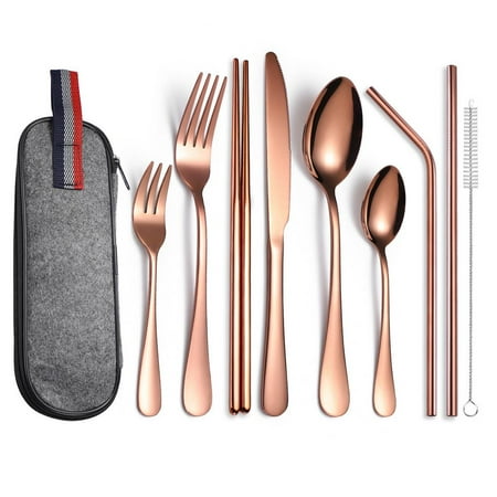 

Travel Silverware Set|9-Piece Portable Lunch Silverware Set|Stainless Steel Reusable Utensils Set Easy To Clean Dishwasher Safe For Lunch Box Camping School Picnic.