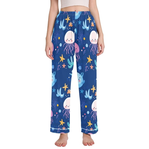 FORMRS Women's Pajama Pants with Pockets Soft Comfy Loungewear Sleep Bottom, Sizes S-2XL, Light Pink Jellyfish