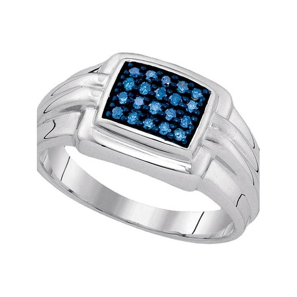 Sterling Silver Mens Round Blue Color Enhanced Diamond Cluster Ring 1/4 Cttw