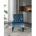 thumbnail image 3 of Tufted Accent Chair, Velvet Single Sofa Chair with Wave Seat Cushion, Comfy Upholstered Living Room Chairs with Rubber Wood Legs for Reading Room, Bedroom, Club, Light Blue, 3 of 7