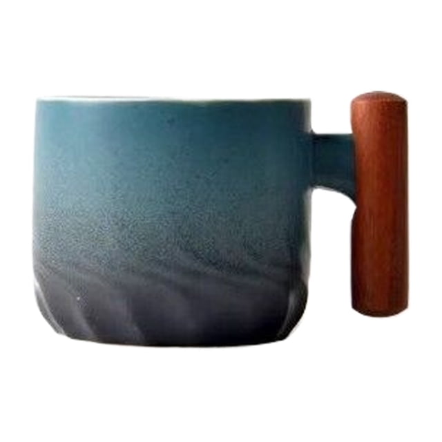 Piwvid Ceramic Gradient Wooden Handle Latte Cup Coarse Pottery Japanese Master Mug Kiln Made Tea Tasting Cup for Artisan Brewing Traditional Drinking Experience